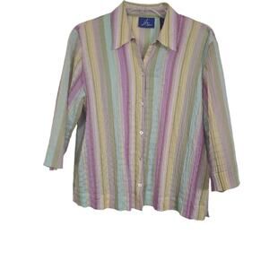 JG Collection Women Pastel Stripe Semi Sheer Button Down Blouse Retro Causal PL